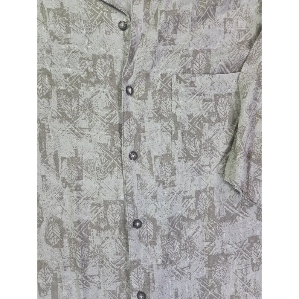 Fieldmaster Rayon Hawaiian Shirt Mens L Beige Tropical Print Button Up Vacation